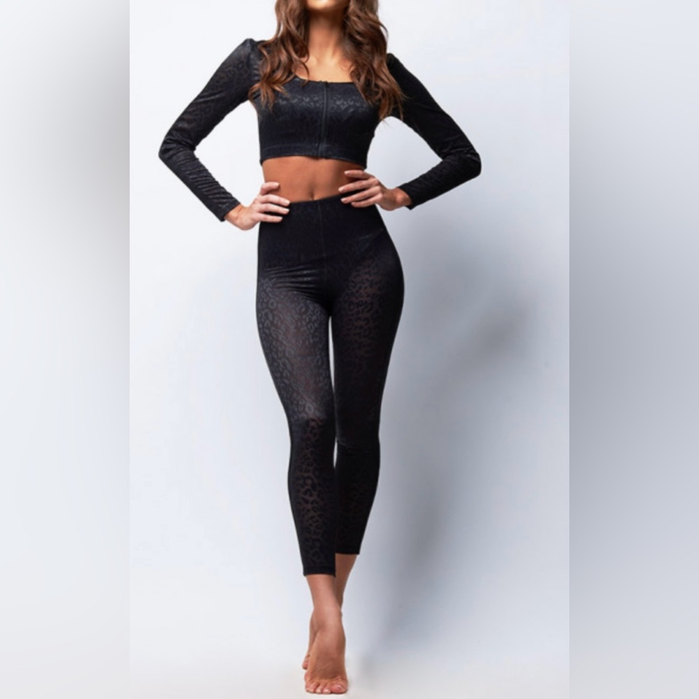 Victorias Secret Sheer Black Leopard Print Set. Jacket, Bra, and Leggings 32B SM